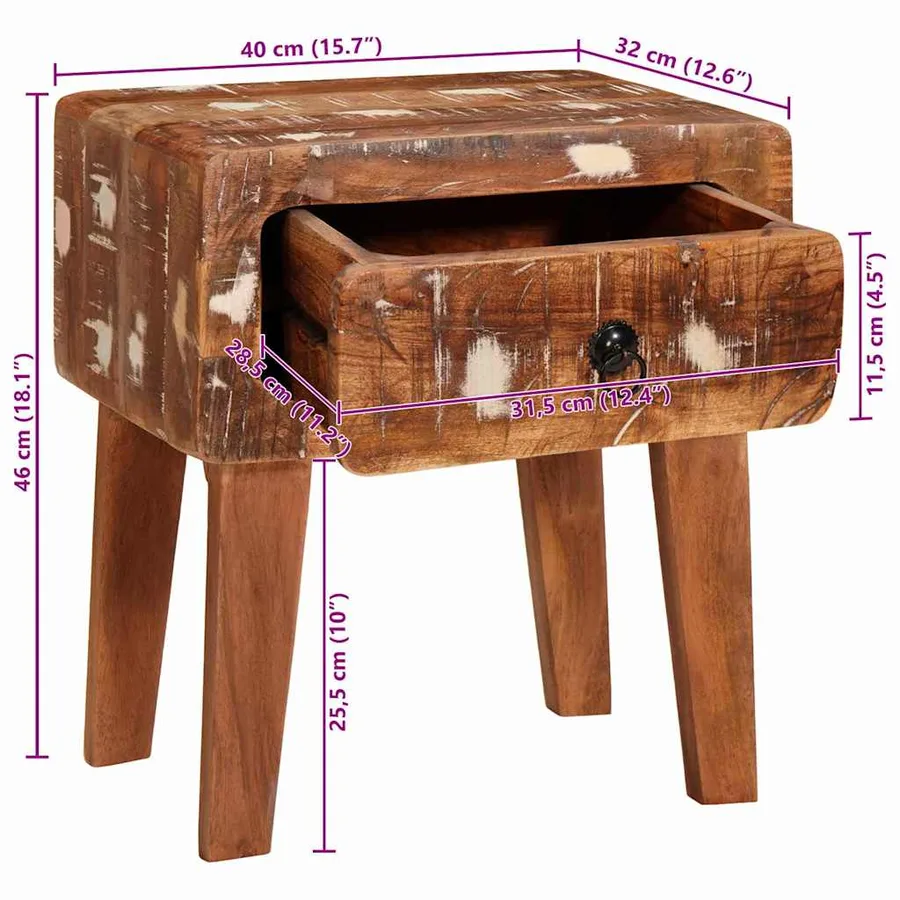 Table d'appoint Marron 40 x 32 x 46 cm Bois Recyclé Solide - 13