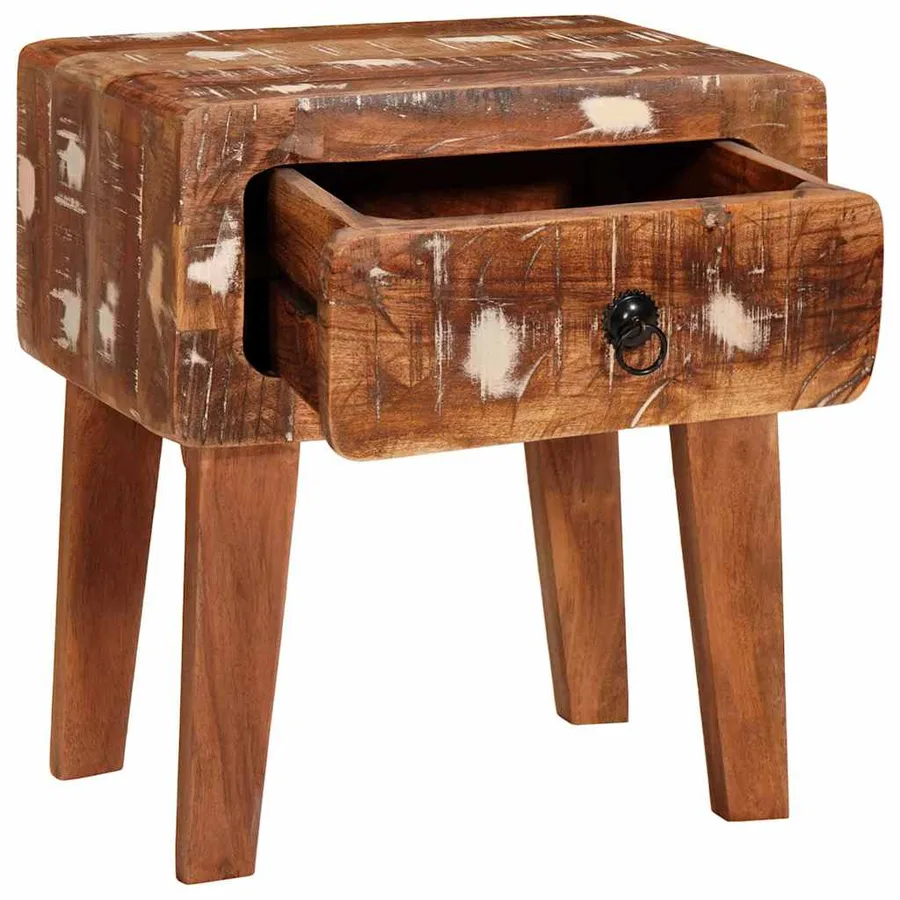 Table d'appoint Marron 40 x 32 x 46 cm Bois Recyclé Solide - 4