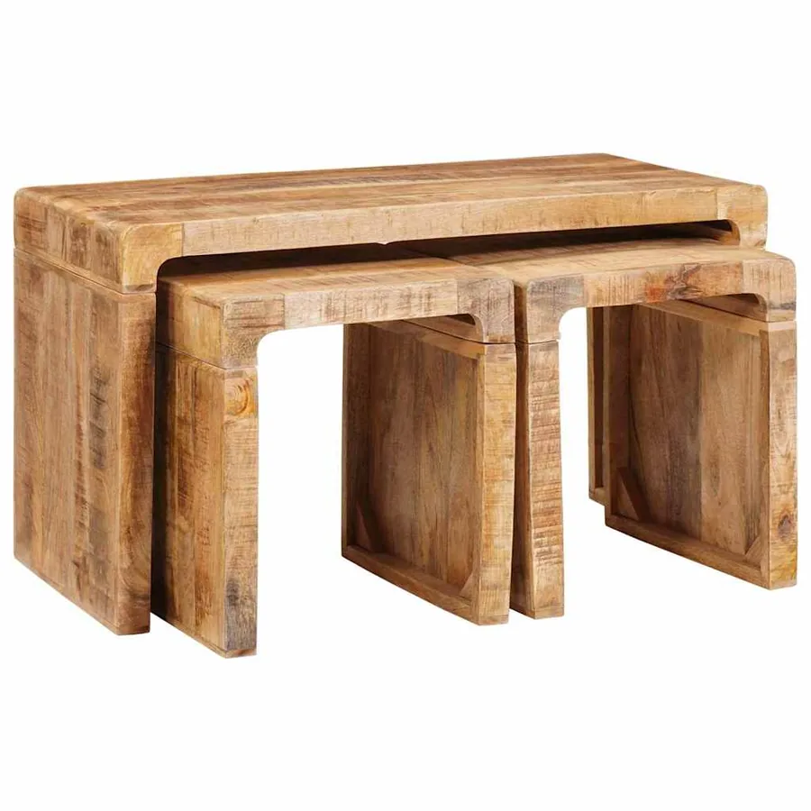 Table Gigogne 3 pcs Marron Bois de mangue massif