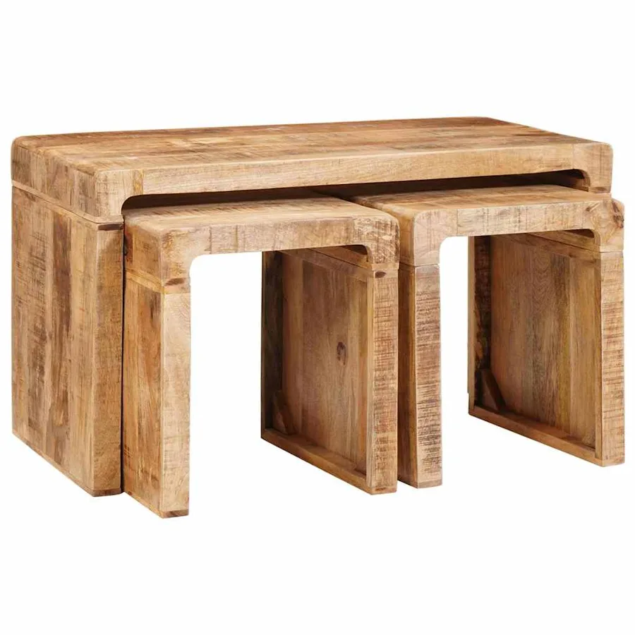 Table Gigogne 3 pcs Marron Bois de mangue massif - 2