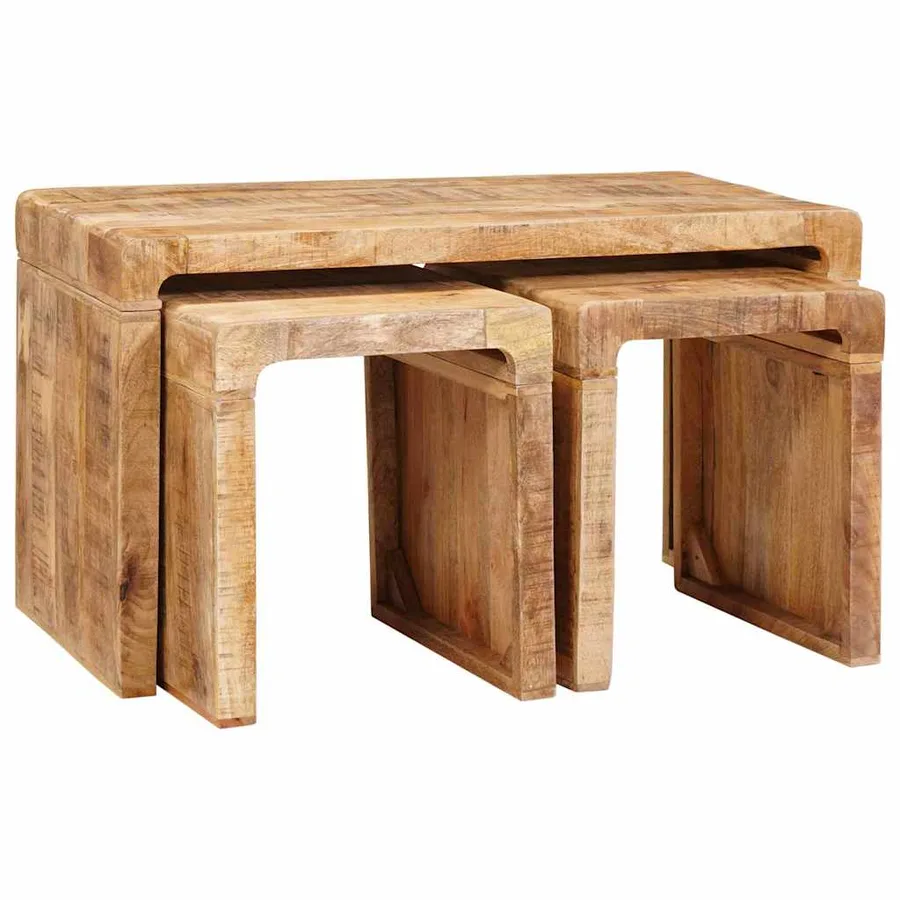Table Gigogne 3 pcs Marron Bois de mangue massif - 3