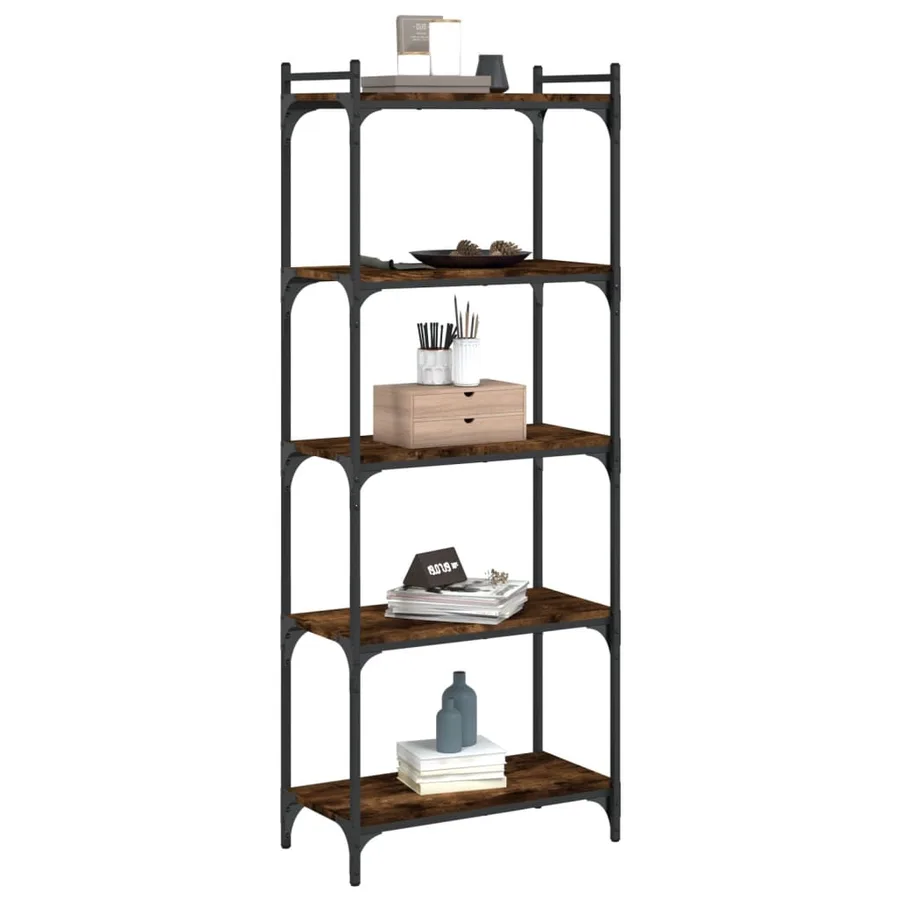 Bibliothèque 5 niveaux chêne fumé 60x30x154cm bois d'ingénierie - 3