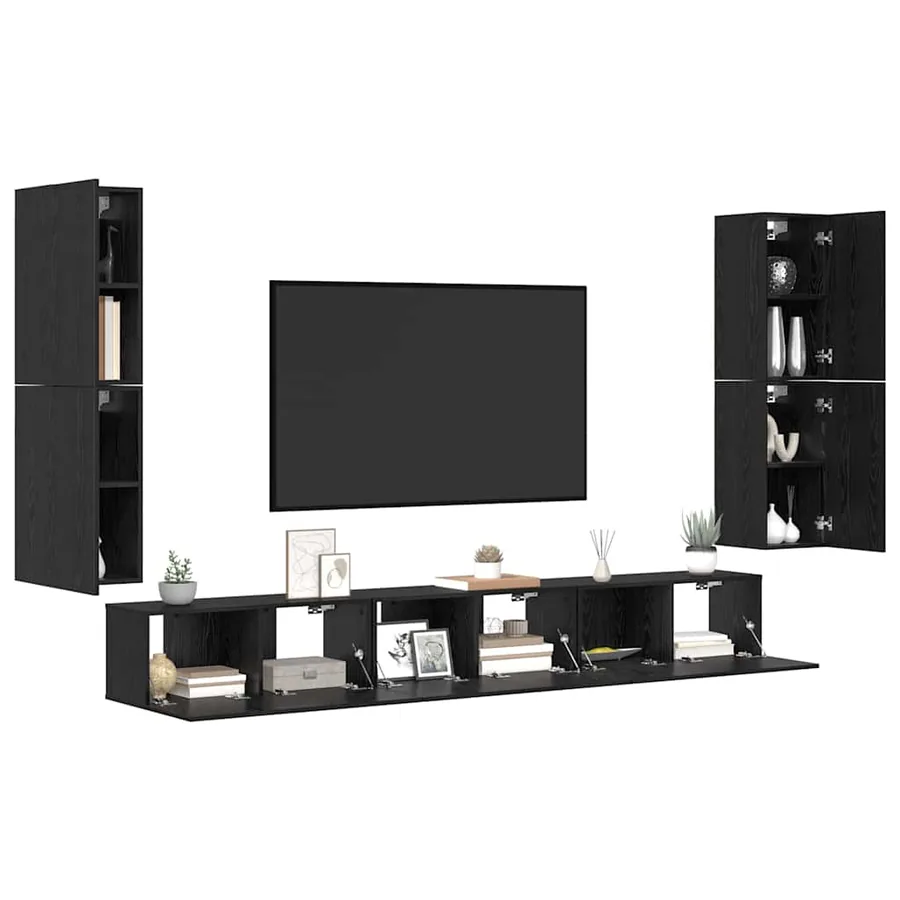 Unites TV Montage mural 4 pcs Chêne noir Bois d'ingénierie - 3