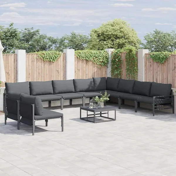 Ensemble de canapé de jardin avec coussin 11 pcs Noir Acier