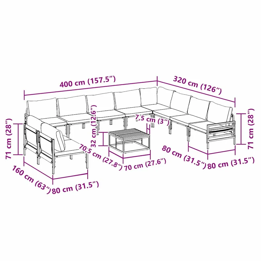Ensemble de canapé de jardin avec coussin 11 pcs Noir Acier - 11