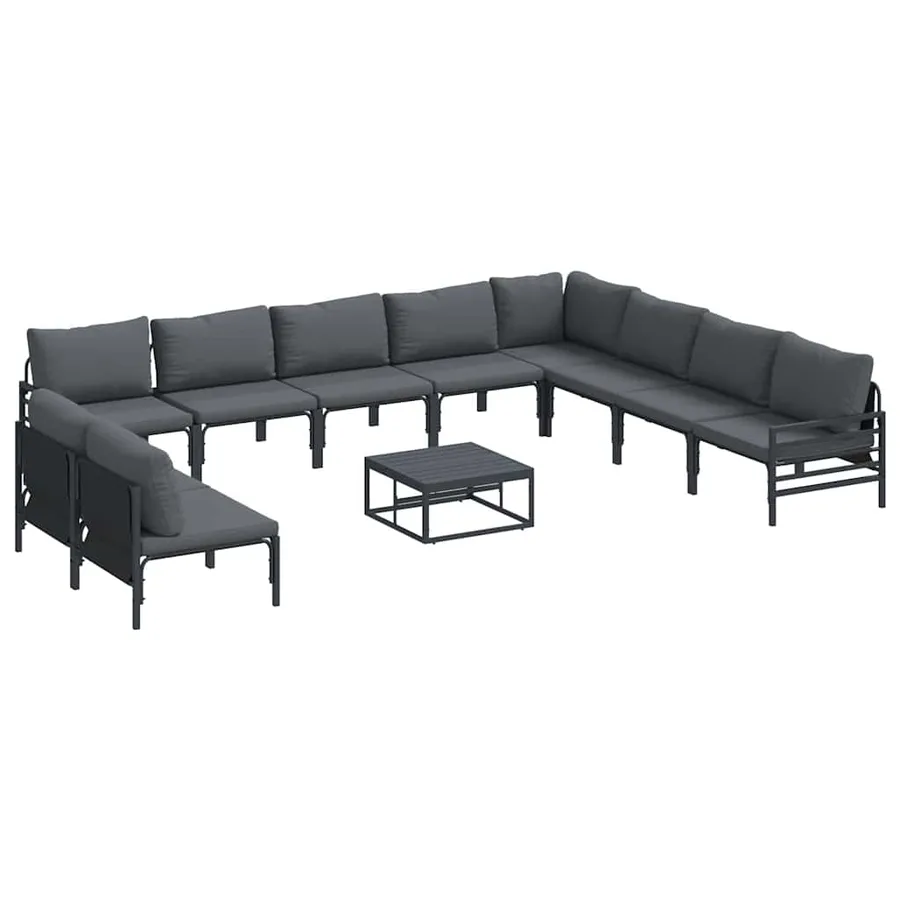Ensemble de canapé de jardin avec coussin 11 pcs Noir Acier - 2