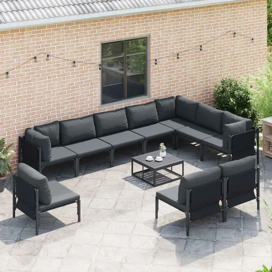 Ensemble de canapé de jardin avec coussin 11 pcs Noir Acier - 3