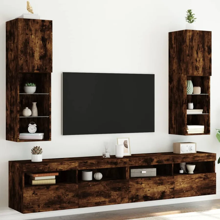 Meubles TV avec lumières LED 2 pcs chêne fumé 30,5x30x102 cm - 3