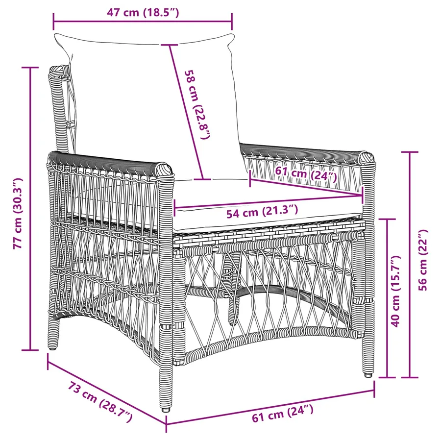 Chaise de jardin avec coussin Gris 73 x 61 x 77 cm polyrotin - 6