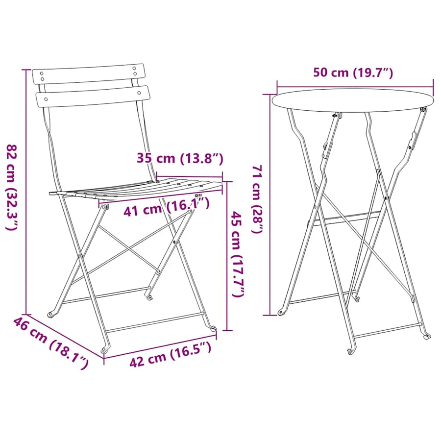 Ensemble bistro pliant 3 pcs Anthracite Acier - 12