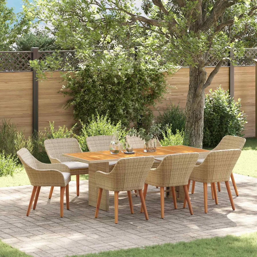Ensemble de salle à manger pour jardin 9 pcs Beige polyrotin