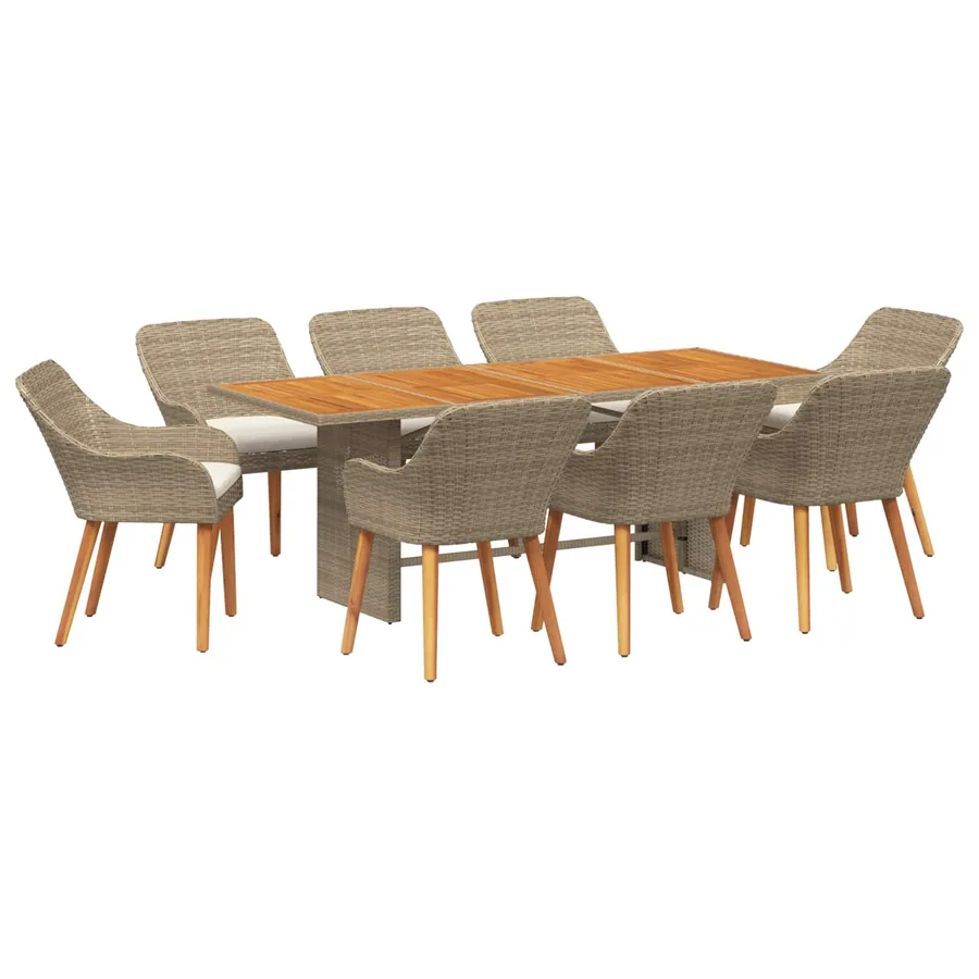 Ensemble de salle à manger pour jardin 9 pcs Beige polyrotin - 2