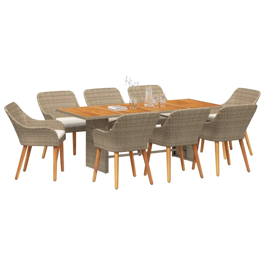 Ensemble de salle à manger pour jardin 9 pcs Beige polyrotin - 3
