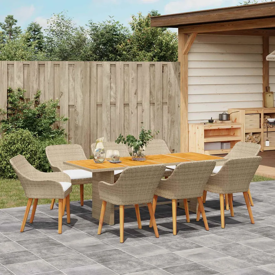 Ensemble de salle à manger pour jardin 9 pcs Beige polyrotin - 4