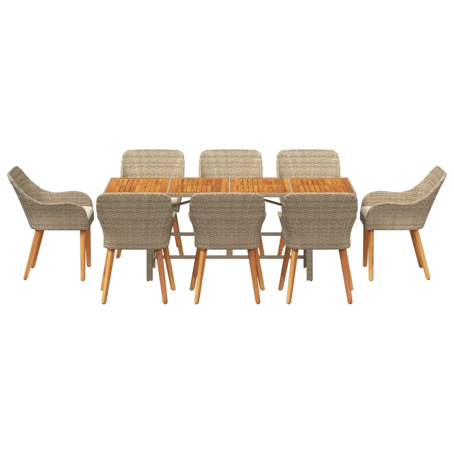 Ensemble de salle à manger pour jardin 9 pcs Beige polyrotin - 7