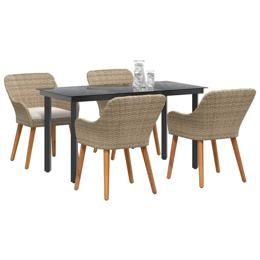 Ensemble de salle à manger pour jardin 5 pcs Beige polyrotin - 3