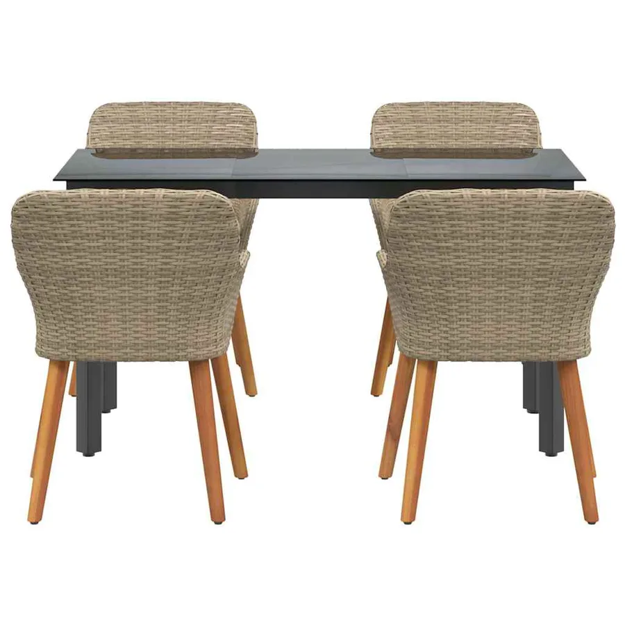 Ensemble de salle à manger pour jardin 5 pcs Beige polyrotin - 7