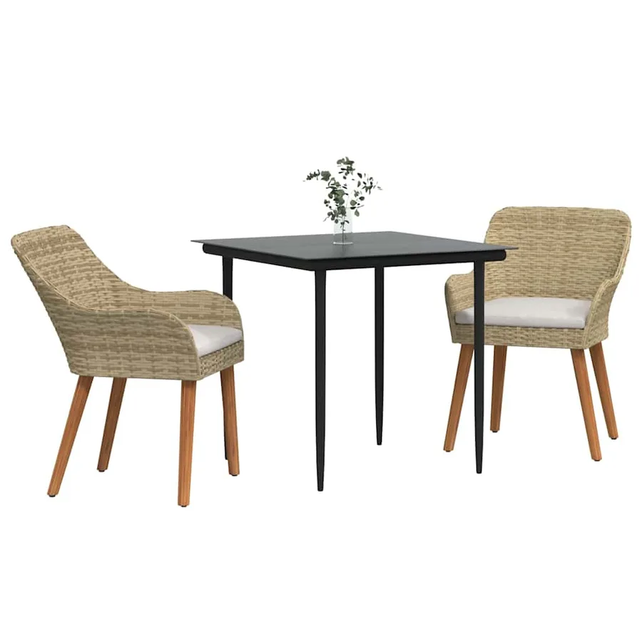 Ensemble de salle à manger pour jardin 3 pcs Beige polyrotin - 3
