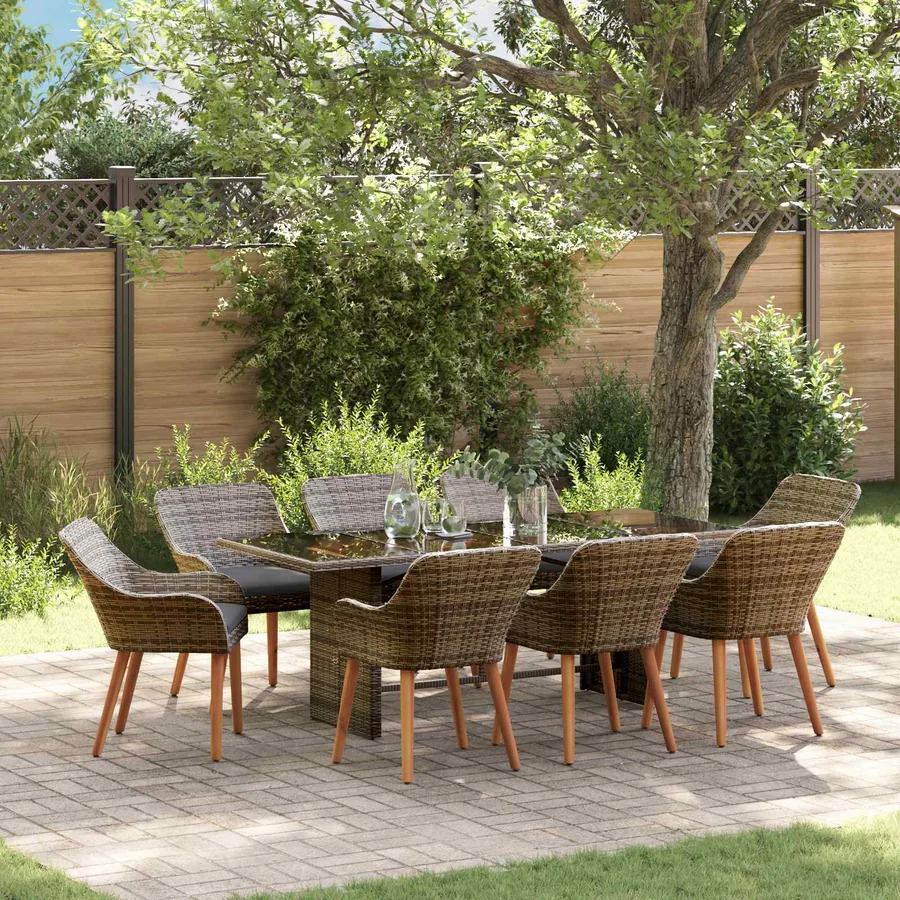 Ensemble de salle à manger pour jardin 9 pcs Gris polyrotin