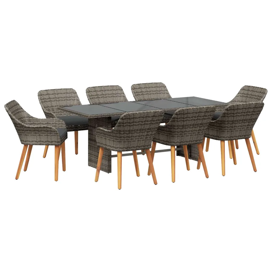 Ensemble de salle à manger pour jardin 9 pcs Gris polyrotin - 2