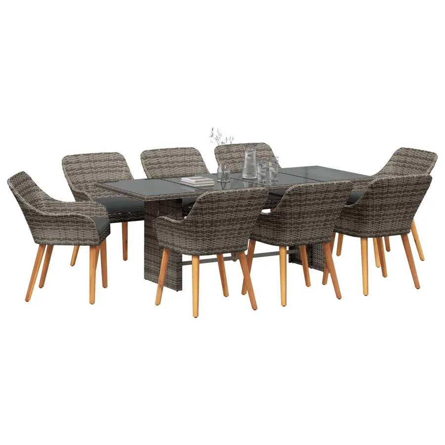 Ensemble de salle à manger pour jardin 9 pcs Gris polyrotin - 3