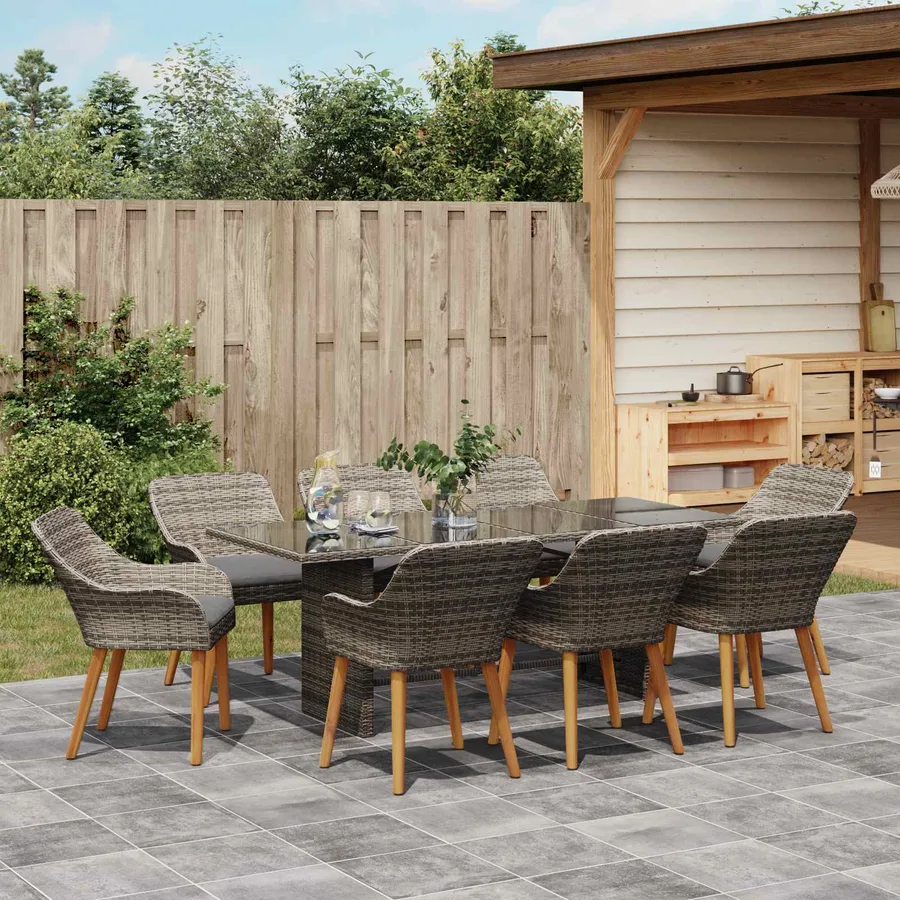 Ensemble de salle à manger pour jardin 9 pcs Gris polyrotin - 4