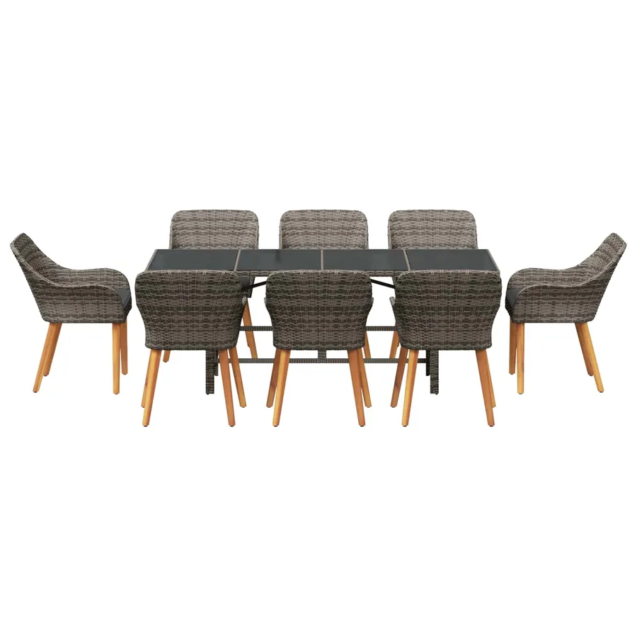 Ensemble de salle à manger pour jardin 9 pcs Gris polyrotin - 7