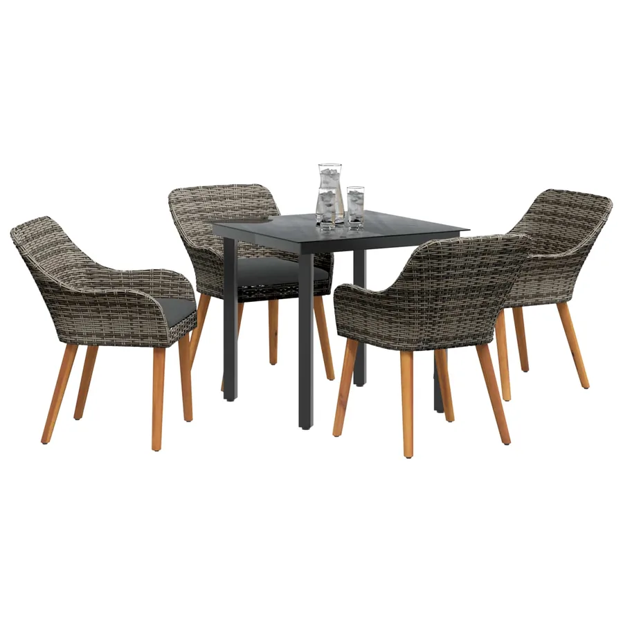 Ensemble de salle à manger pour jardin 5 pcs Gris polyrotin - 3