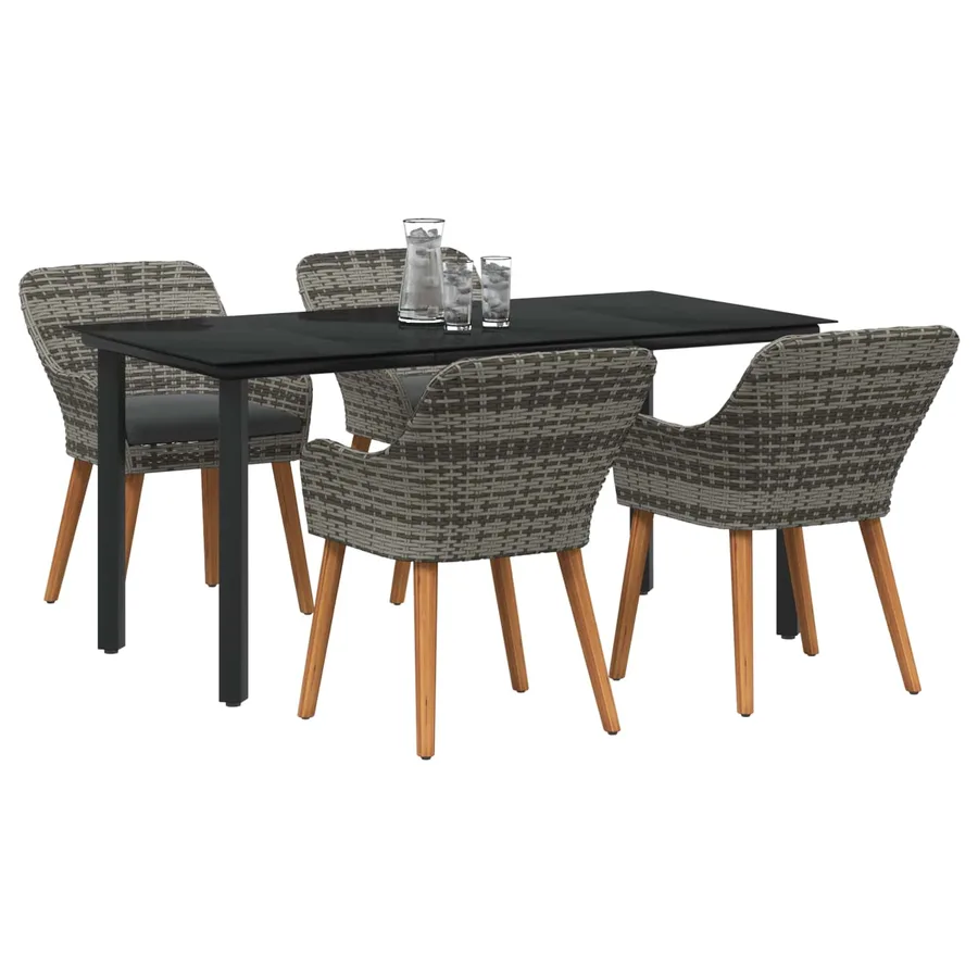 Ensemble de salle à manger pour jardin 5 pcs Gris polyrotin - 2