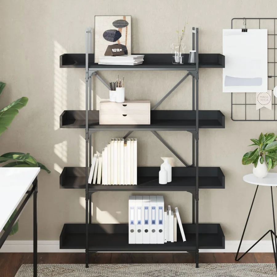 Bibliothèque à 4 niveaux noir 100x33x145,5 cm bois d'ingénierie - 3
