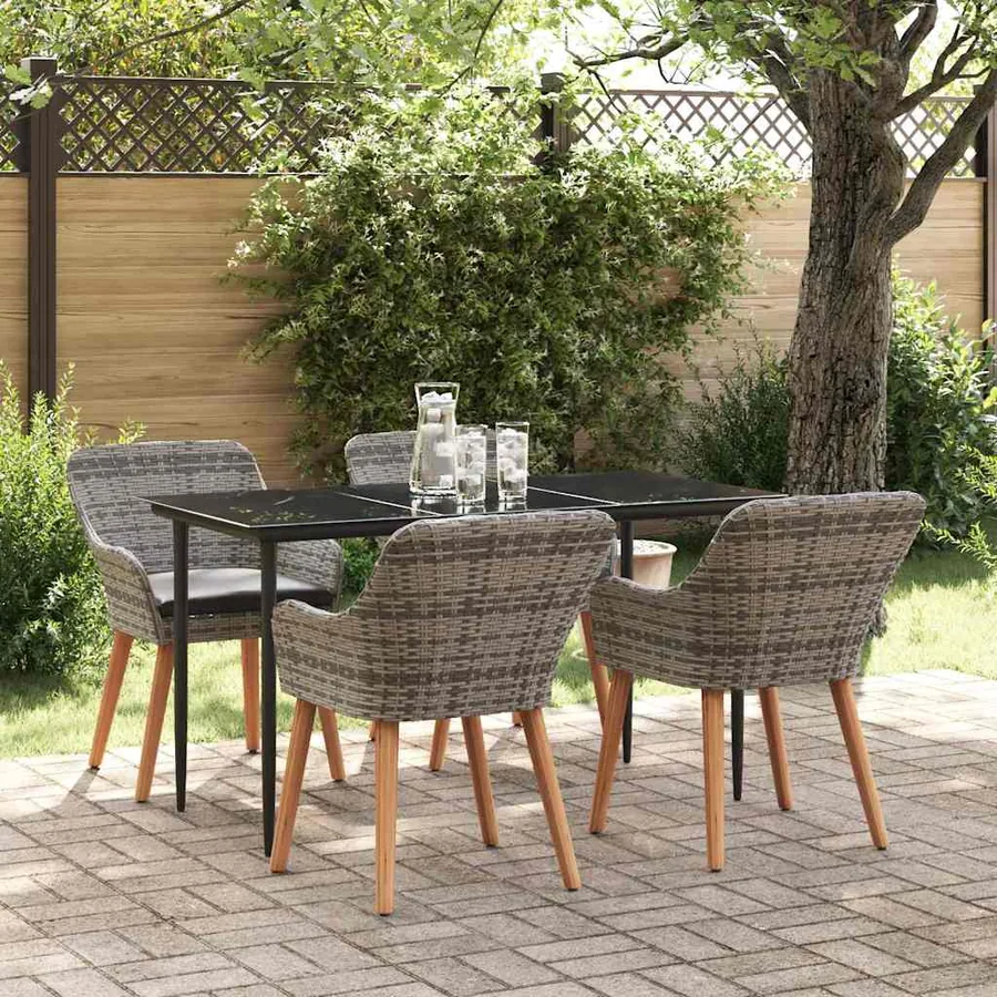 Ensemble de salle à manger pour jardin 5 pcs Gris polyrotin - 4