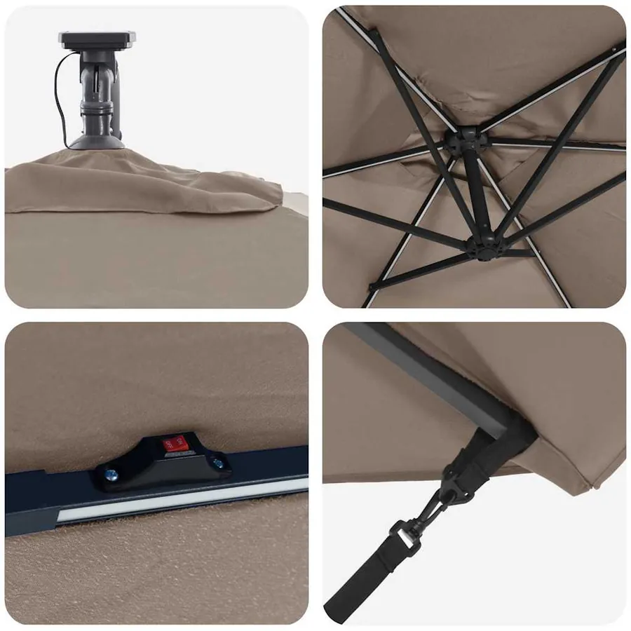 Parasol Taupe 294 x 200 x 270 cm Polyester et Aluminium - 9