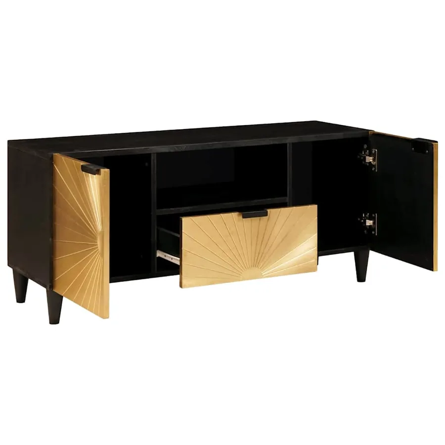 Meuble TV Noir et or 105 x 33 x 46 cm Bois d'ingénierie - 2