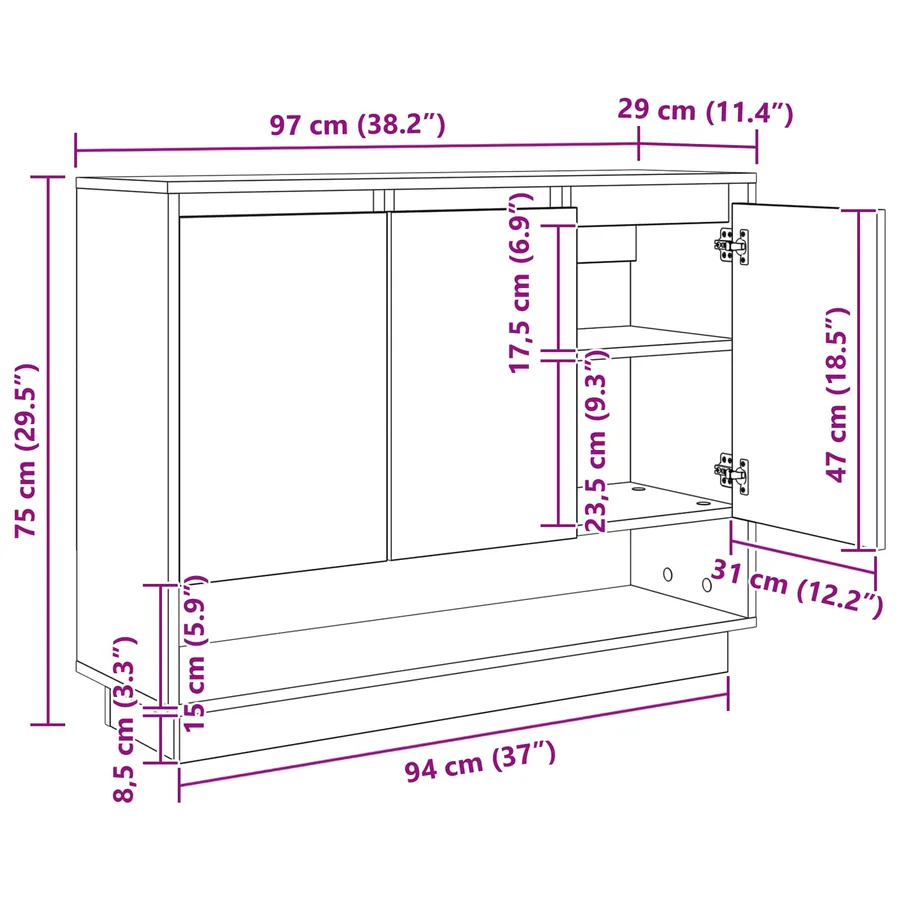 Buffet Chêne artisanal 97 x 29 x 75 cm Bois d'ingénierie - 13
