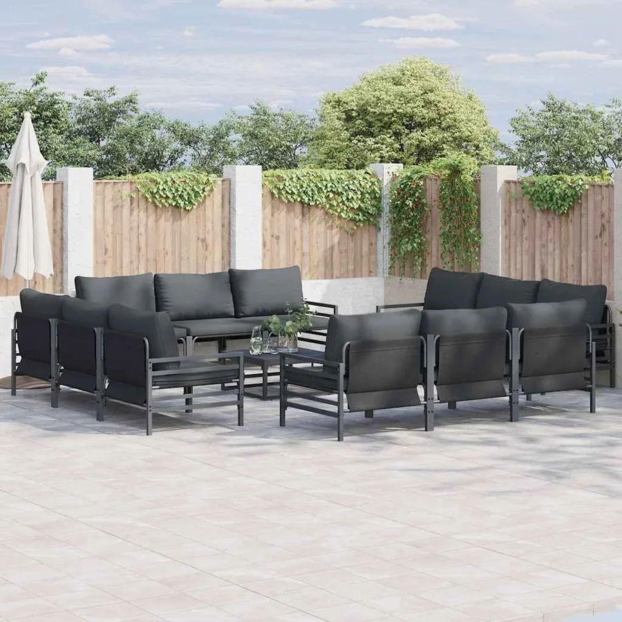 Ensemble de canapé de jardin avec coussin 13 pcs Noir Acier