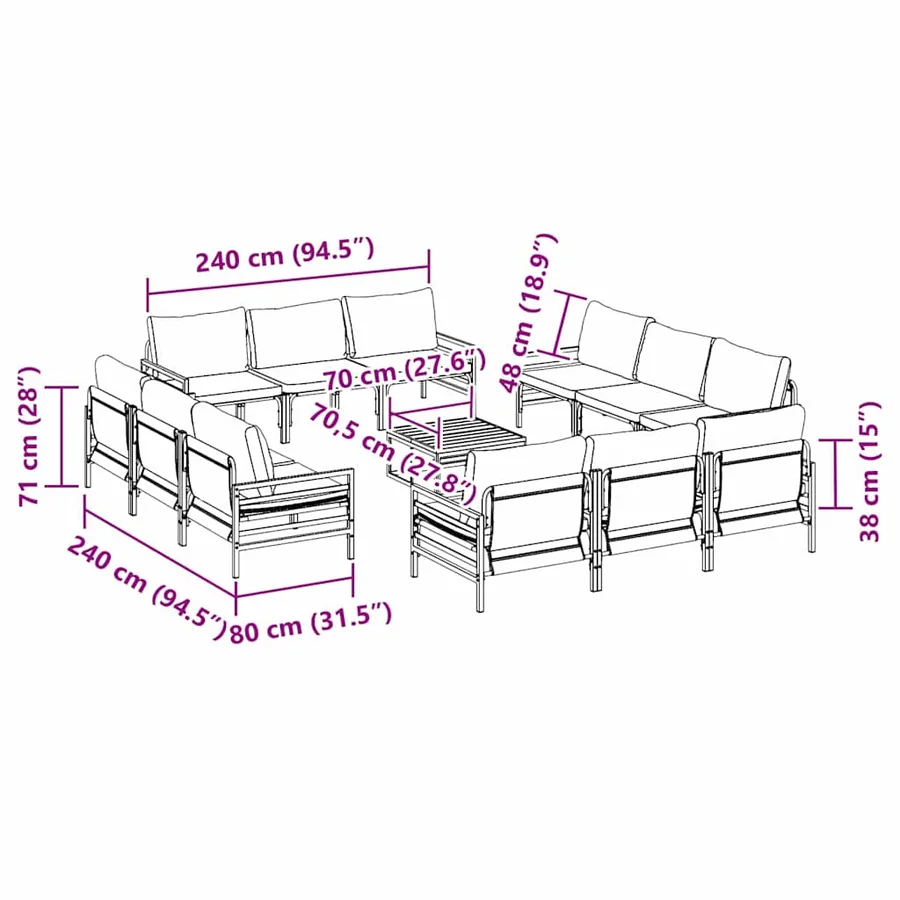 Ensemble de canapé de jardin avec coussin 13 pcs Noir Acier - 13