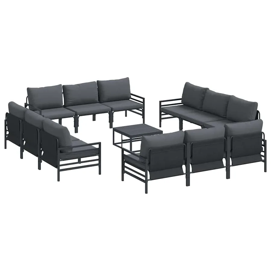 Ensemble de canapé de jardin avec coussin 13 pcs Noir Acier - 2