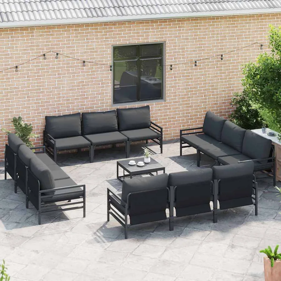 Ensemble de canapé de jardin avec coussin 13 pcs Noir Acier - 3