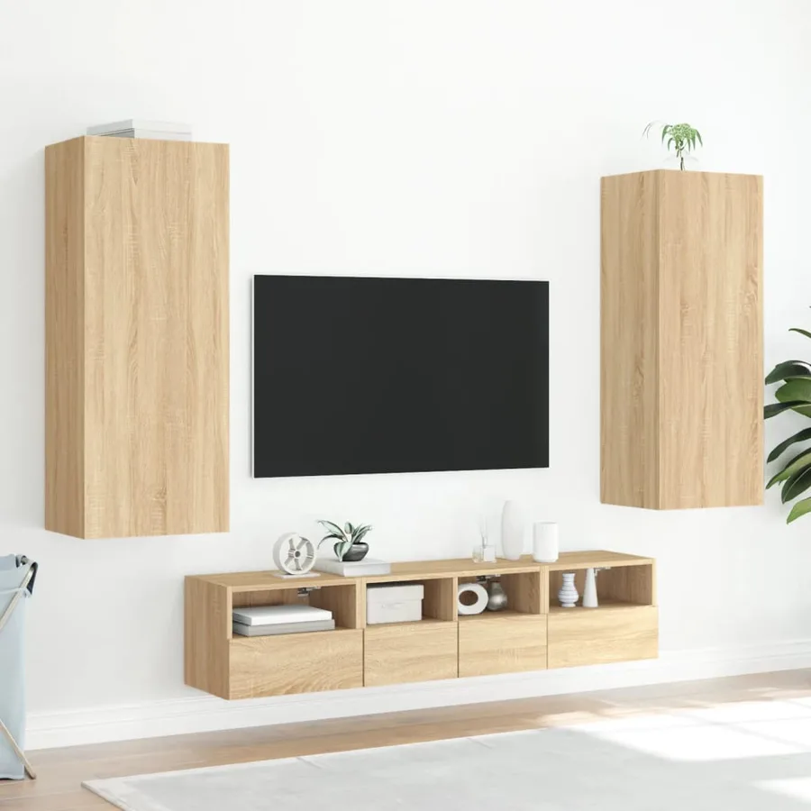 Meuble TV mural chêne sonoma 40,5x30x102 cm bois d'ingénierie - 4