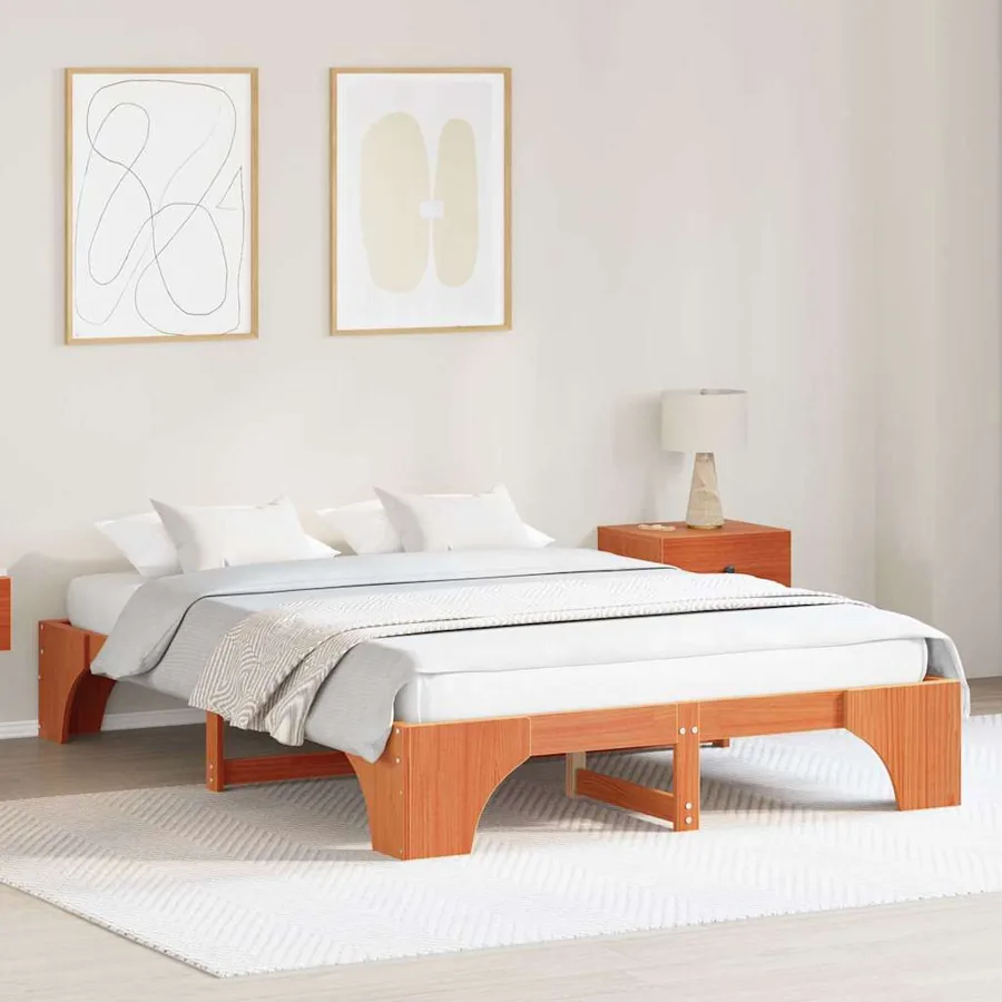 Cadre de lit Brun cire 160 x 200 cm Pin massif