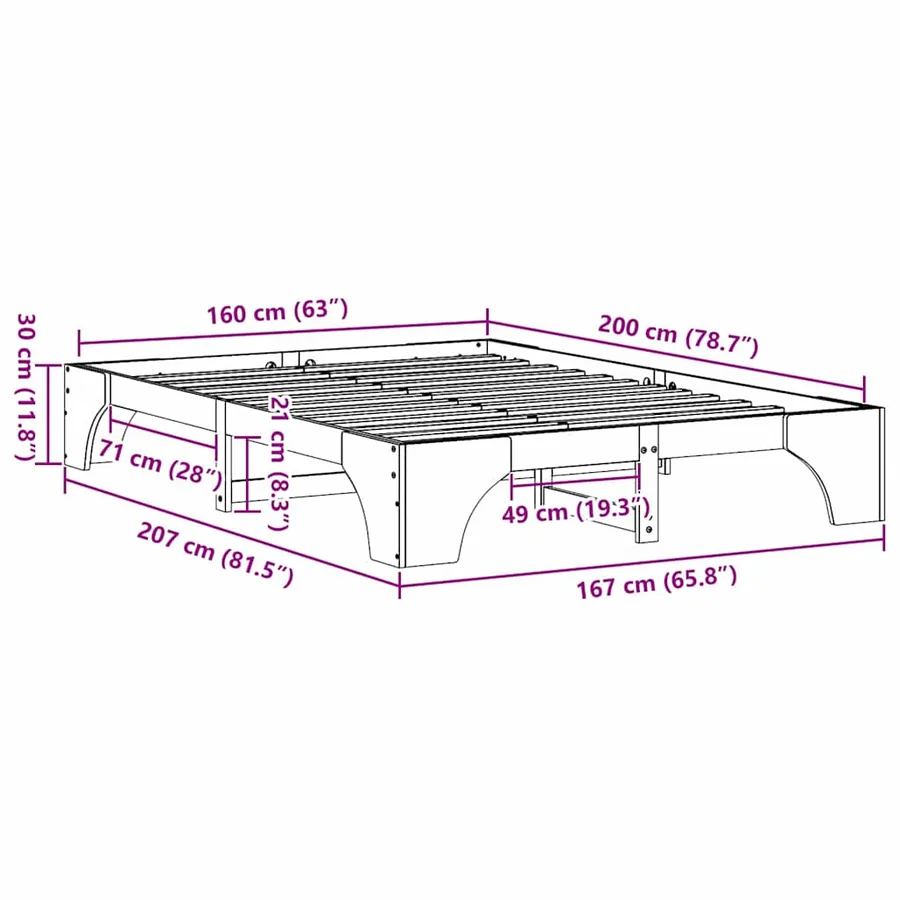 Cadre de lit Brun cire 160 x 200 cm Pin massif - 10