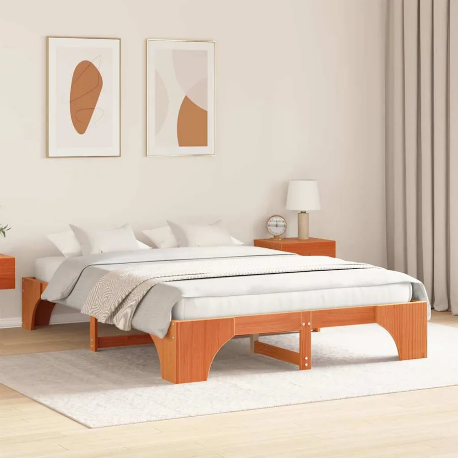 Cadre de lit Brun cire 160 x 200 cm Pin massif - 3