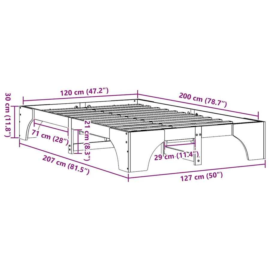 Cadre de lit Brun cire 120 x 200 cm Pin massif - 10
