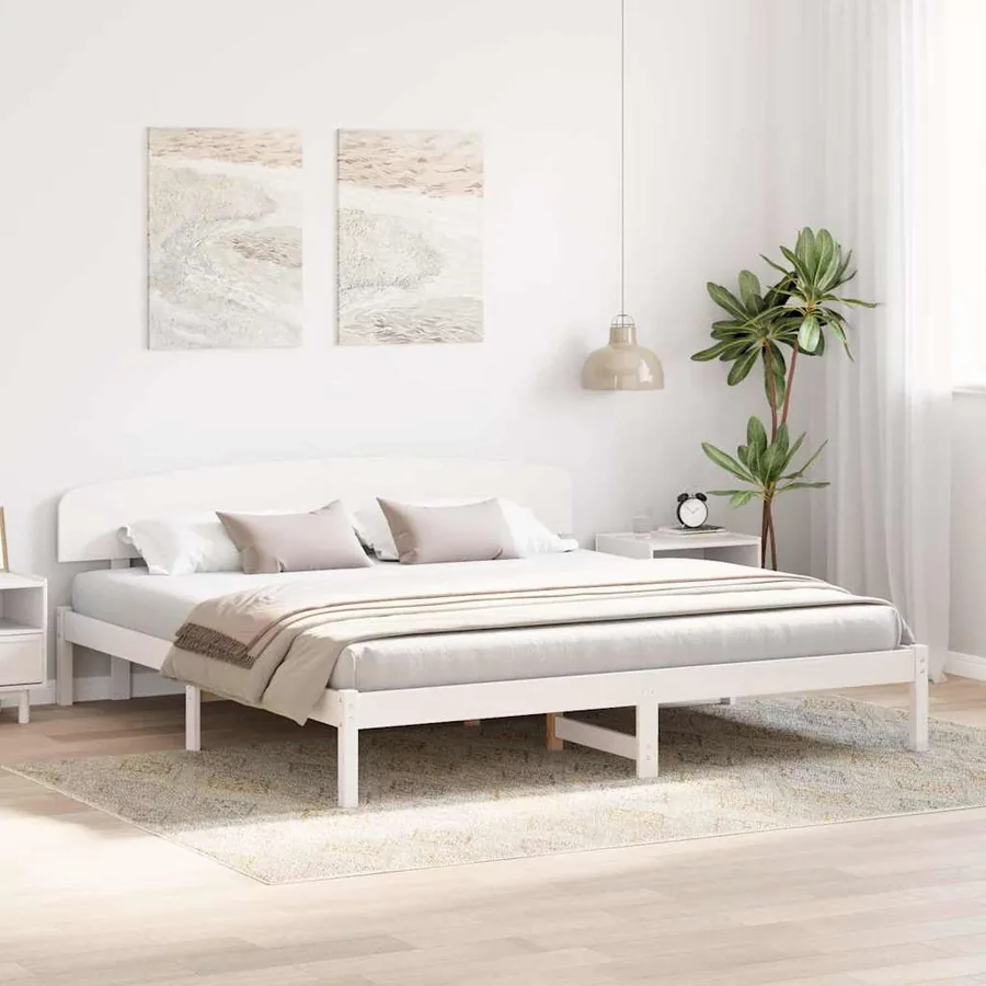Cadre de lit avec tête de lit Blanc 200 x 200 cm Pin massif - 3