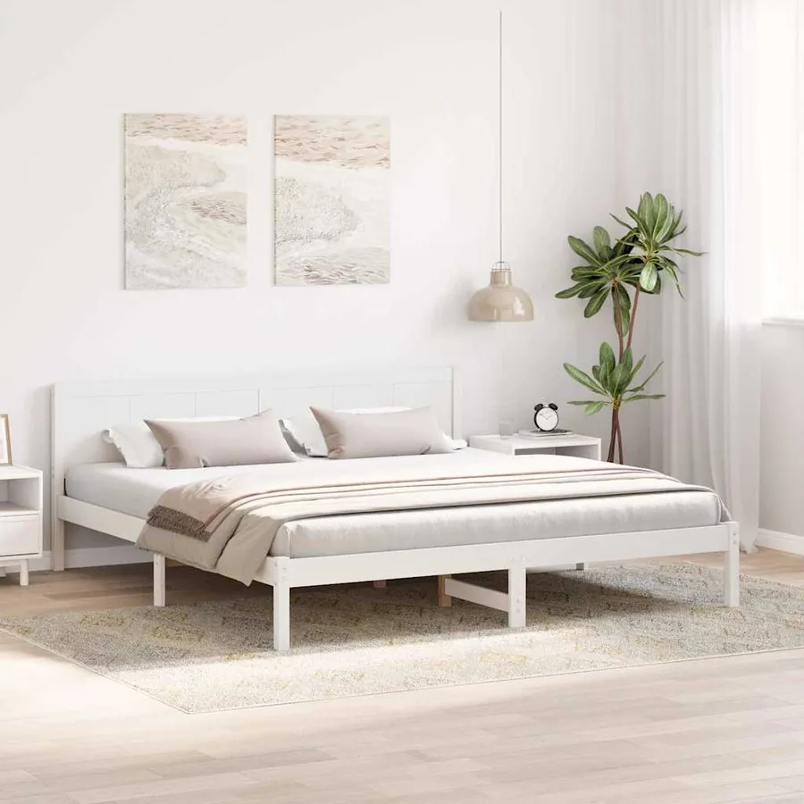 Cadre de lit Blanc 200 x 200 cm Bois de pin massif - 3