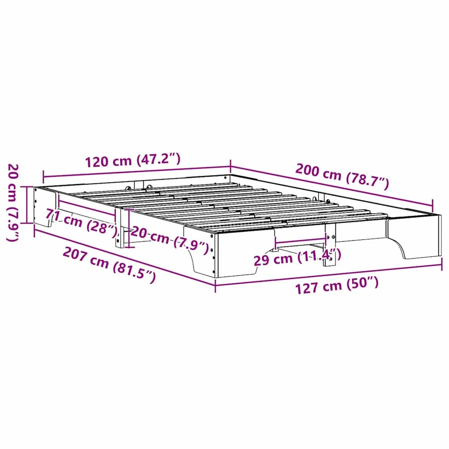 Cadre de lit Blanc 120 x 200 cm Pin massif - 8