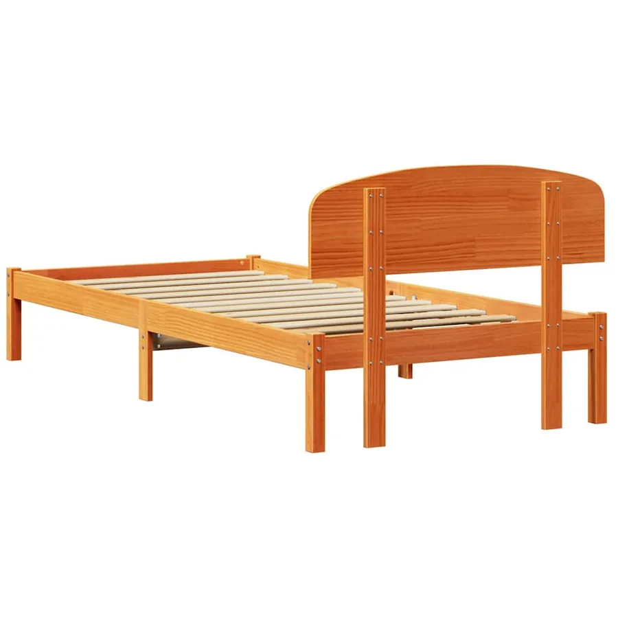 Cadre de lit avec tête de lit Brun cire 75 x 190 cm Pin massif - 7