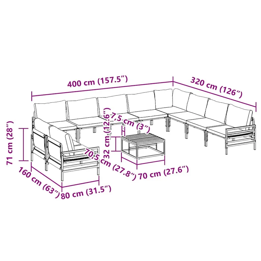 Ensemble de canapé de jardin avec coussin 11 pcs Noir Acier - 11