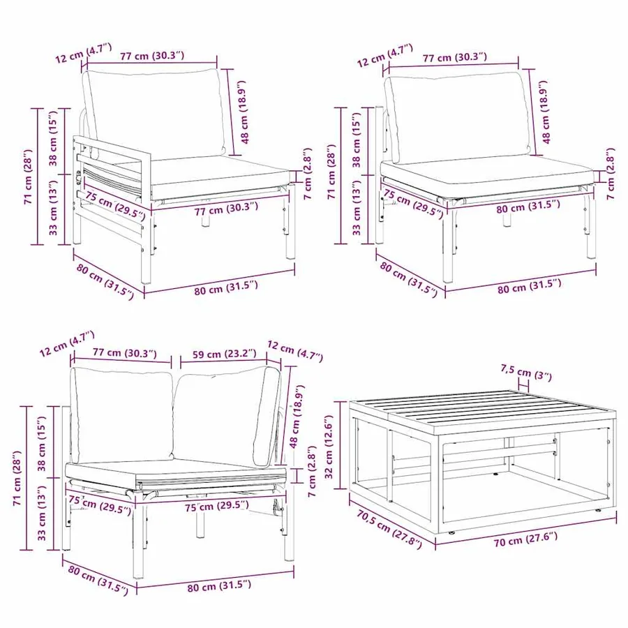 Ensemble de canapé de jardin avec coussin 11 pcs Noir Acier - 12