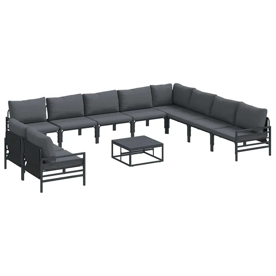 Ensemble de canapé de jardin avec coussin 11 pcs Noir Acier - 2